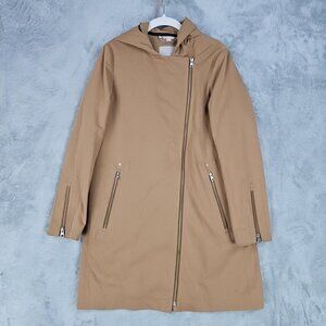 Soia & Kyo Jacket Womens S Camel Beige Removable Lining Asymmetric Zip Hooded